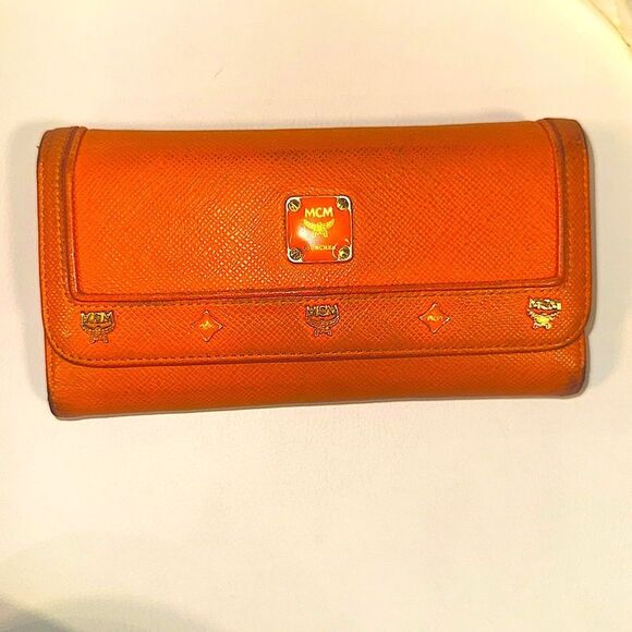 MCM Orange Trifold Leather Long Wallet A278 - Picture 1 of 14